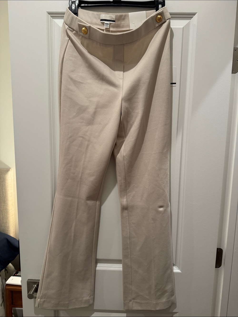 Jules & Leopold Cream Boot Cut Pants with Gold Buttons